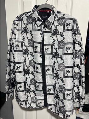 Men’s Black & White Patterned Shirt Jacket